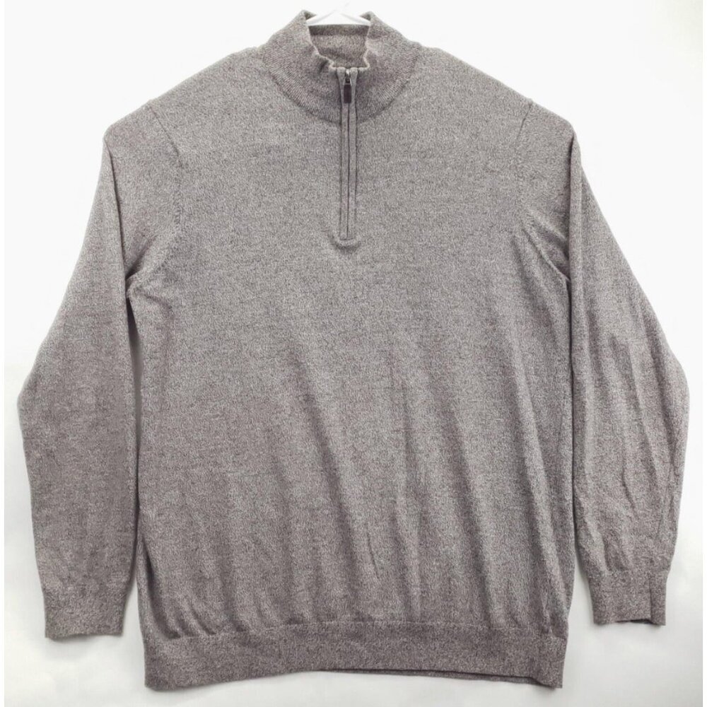 Foundry Sweater Mens 2XLT Brown 100% Cotton Mock Neck Casual 1/4 Zip Pullover